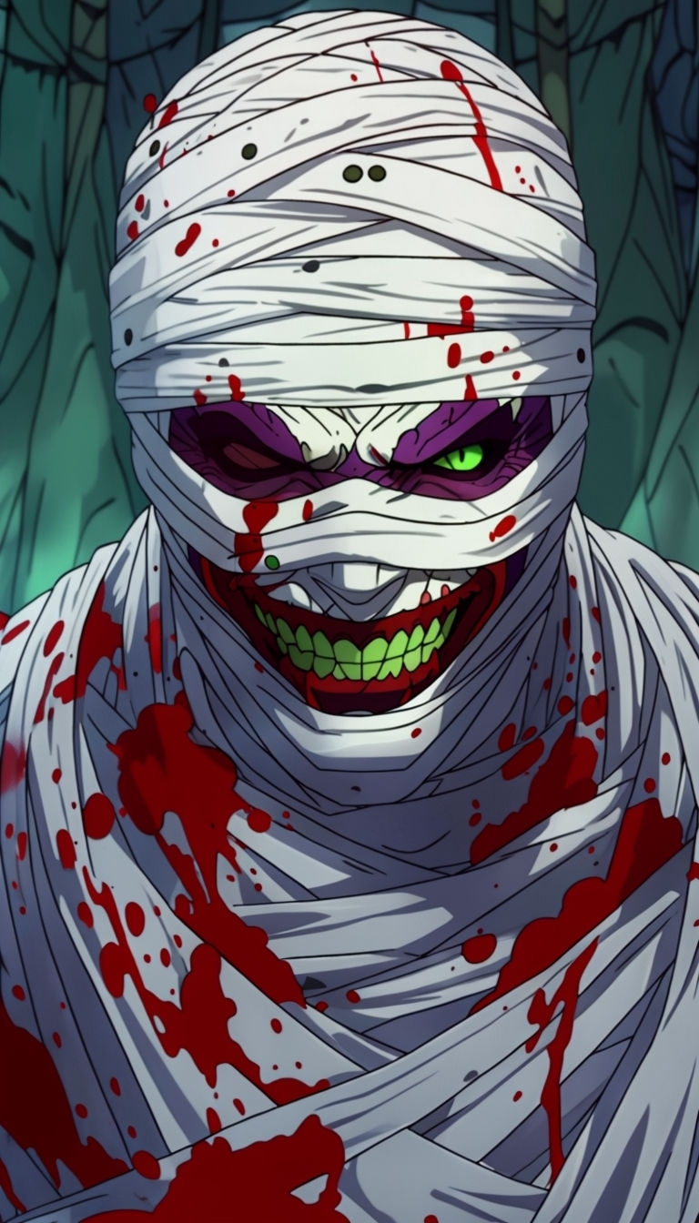 Sinister Anime Mummy Character with Dark Accents Mobile Wallpaper
