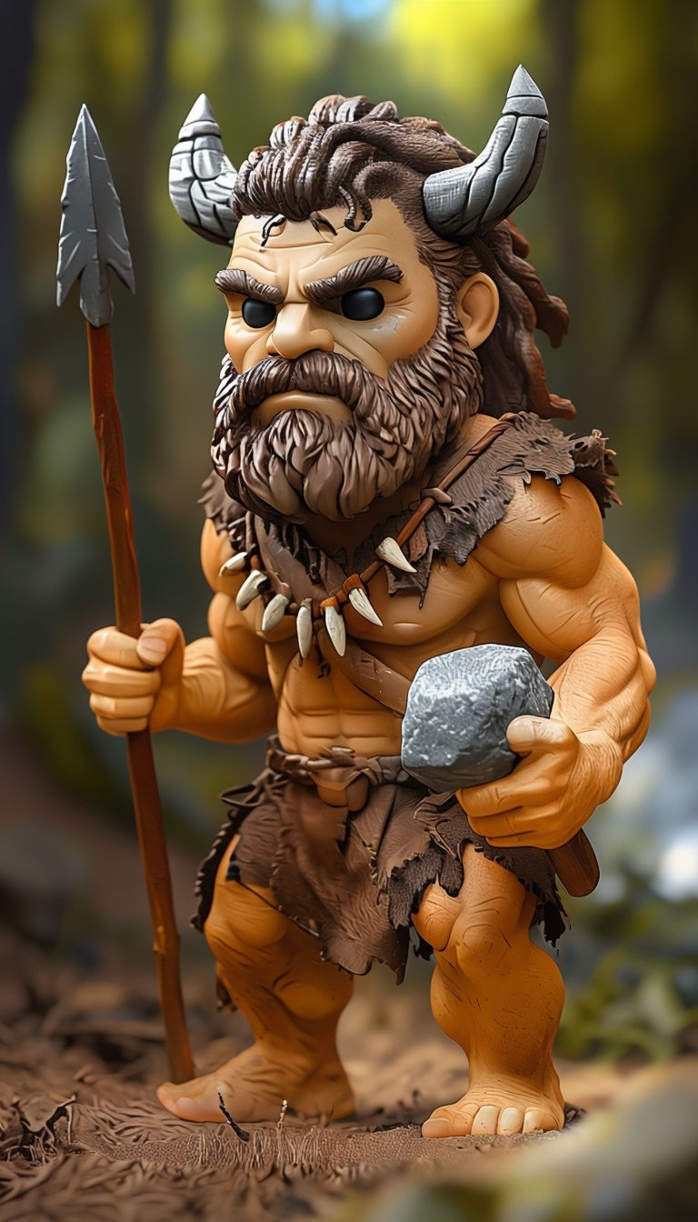 Photorealistic Rugged Caveman Funko Pop Figure Art