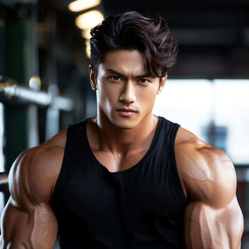 muscular powerful asian thoughtchad