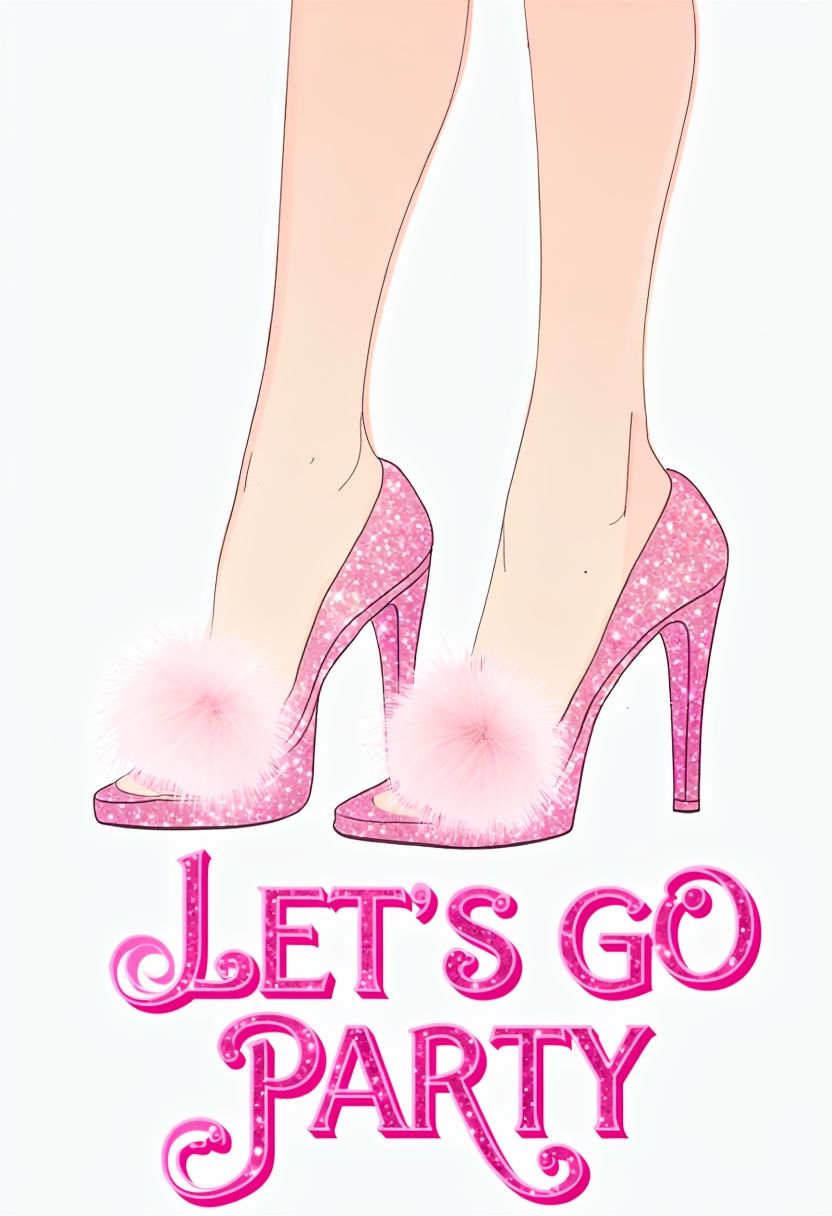 Pink High-Heeled Shoes Let's Go Party Card