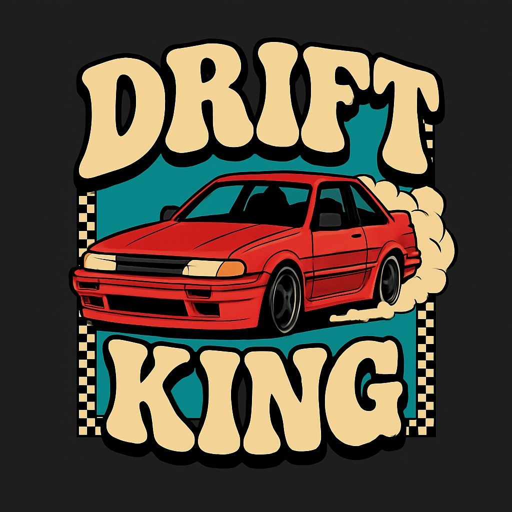 Vibrant Cartoon Drift King Sports Car T-Shirt