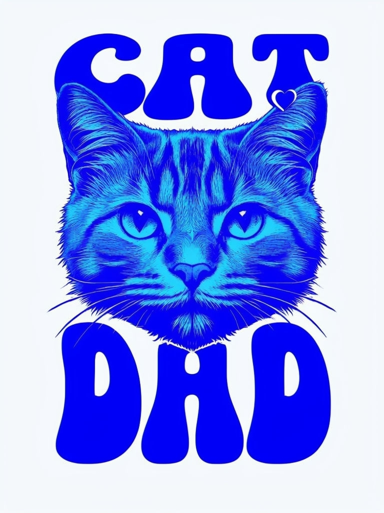 Whimsical Electric Blue Cat Dad Illustration T-Shirt