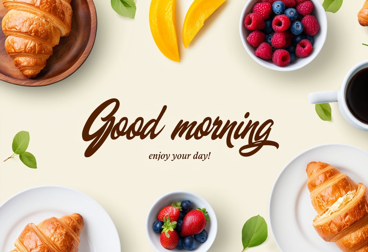 Bright and Inviting Breakfast Scene with Good Morning Message Social Media Post