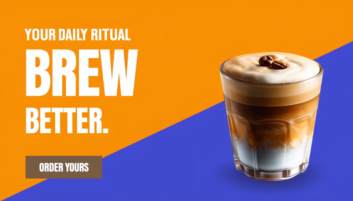 Vibrant Coffee Drink Advertisement with Bold Typography Design Ads