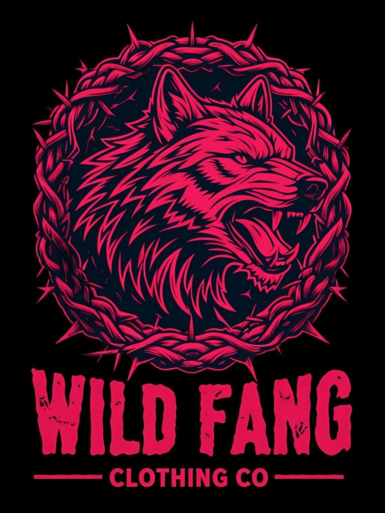 Crimson Wild Fang Wolf Head Graphic T-Shirt Design