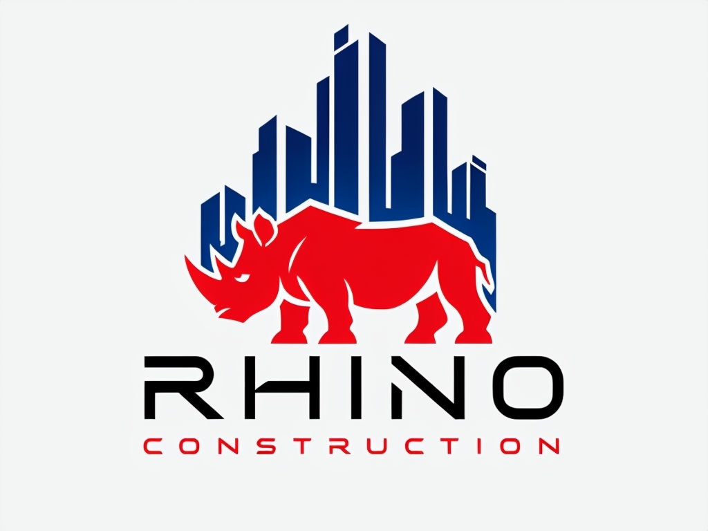 Bold Minimalist Red Rhino Construction Logo Design