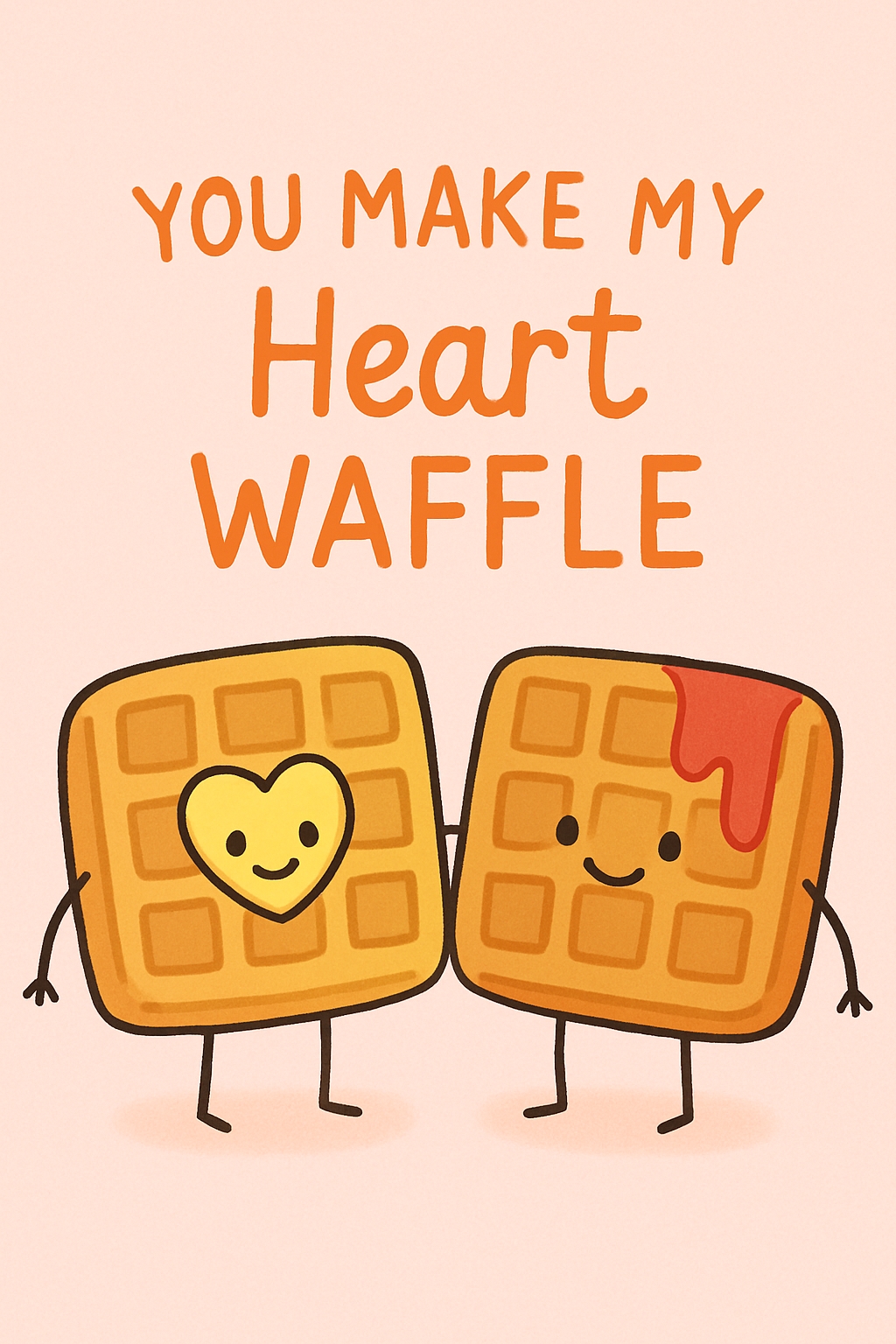 Cute Cartoon Waffle Characters with Heartwarming Message Card