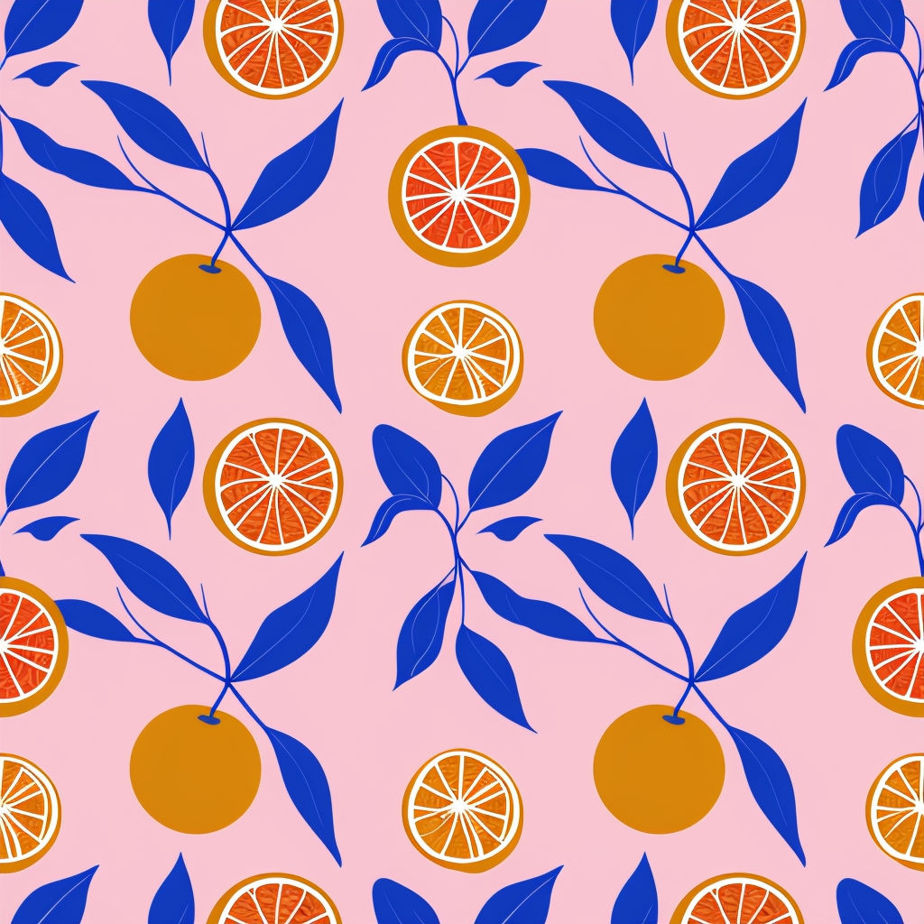 Stylized Oranges and Blue Leaves Seamless Pattern Design