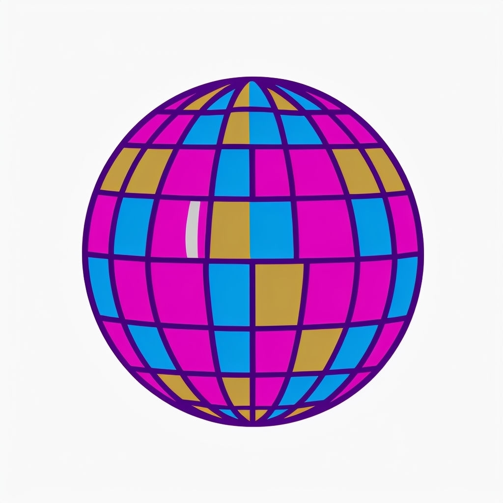 Vibrant Geometric Disco Ball Sticker in Bold 70s Colors