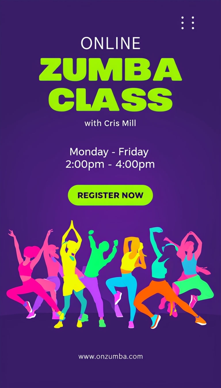 Energetic Online Zumba Class with Jane Doe Promotional Poster