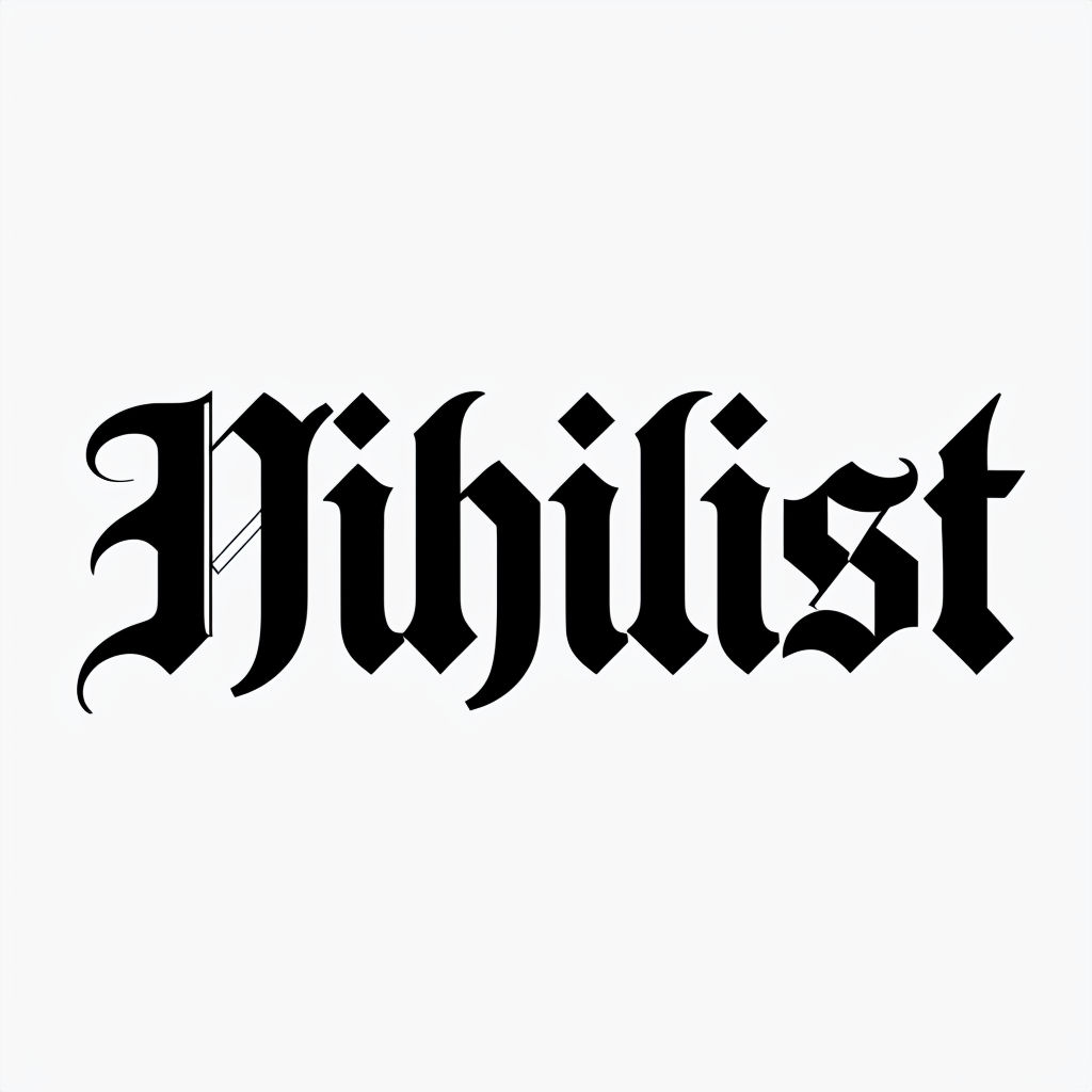 Bold Black Gothic "Nihilist" Typographic T-Shirt