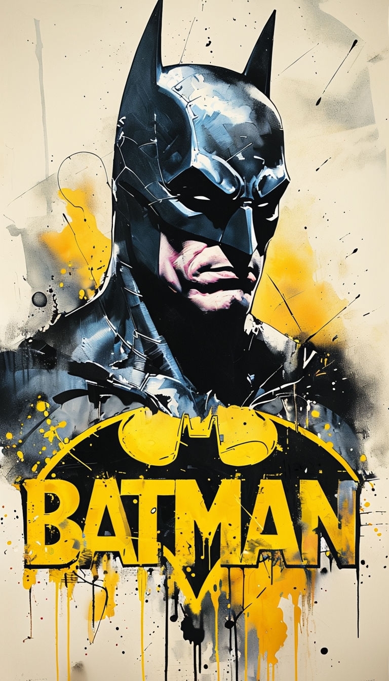 Bold Batman Street Art Graphic Poster with Urban Aesthetic Mobile Wallpaper