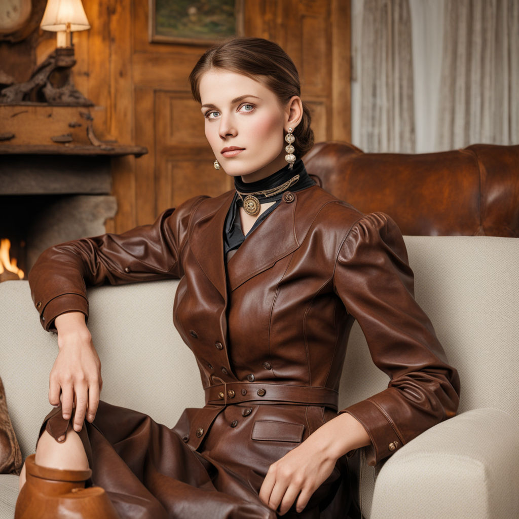 Stunning 30 years old slightly fat model female wearing long brown leather  evening gloves