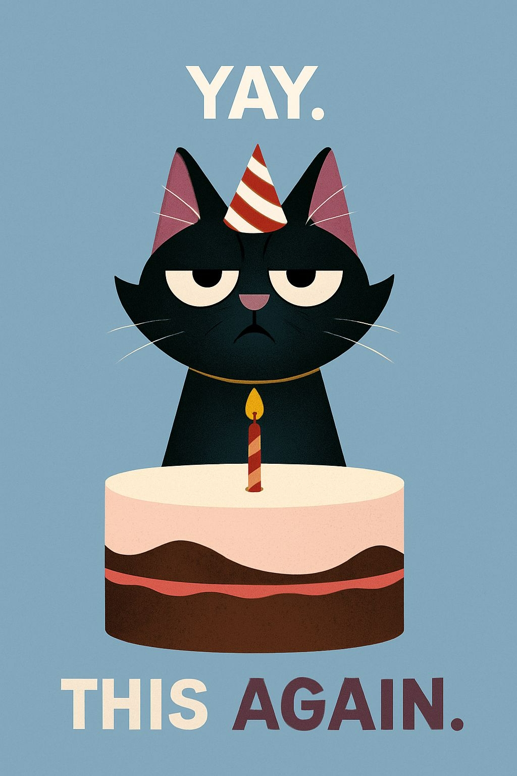 Grumpy Black Cat Birthday Cake Illustration for Invitations Cards & Invites