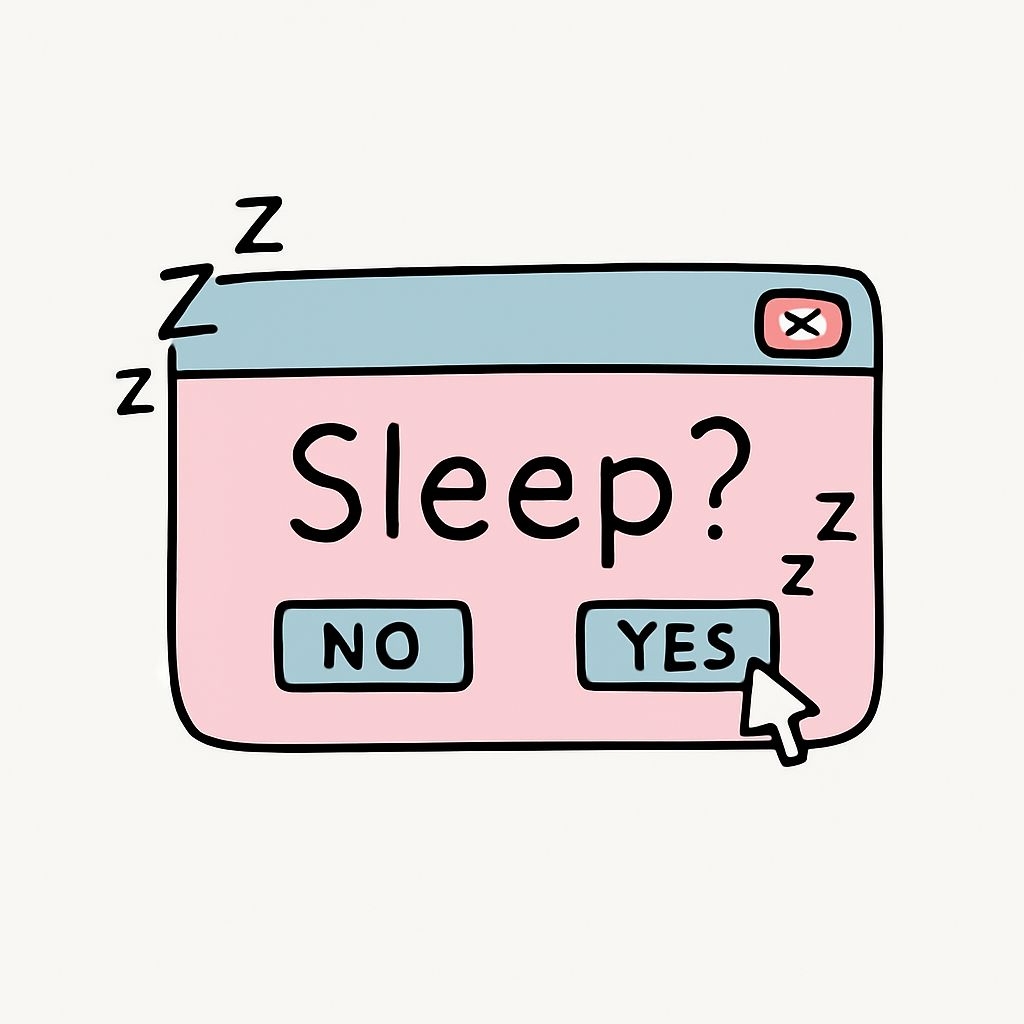 Cartoon Sleep? Window Illustration with Playful Buttons Sticker
