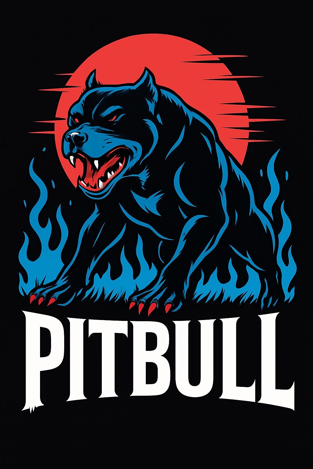 Fierce Midnight Blue Pitbull Illustration T-Shirt