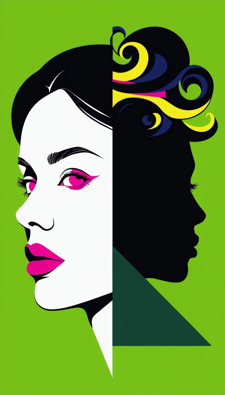 Bold Pop Art Split Portrait Illustration in Vibrant Colors Mobile Wallpaper