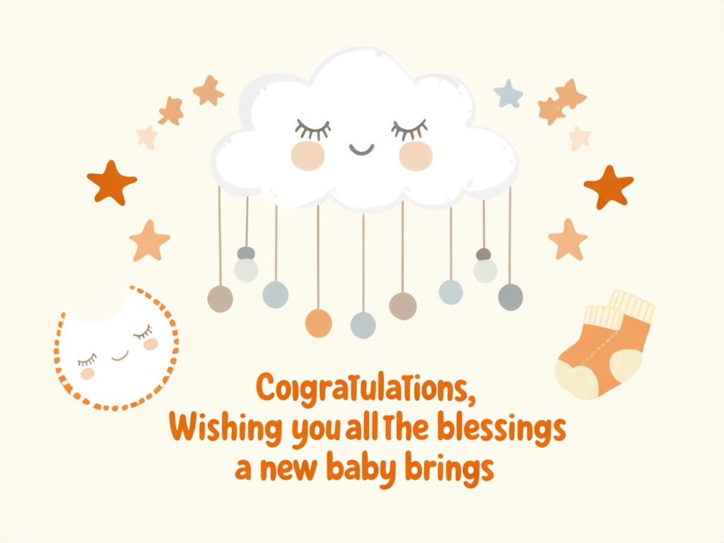 Whimsical Baby Shower Congratulations Card Design with Cloud and Stars