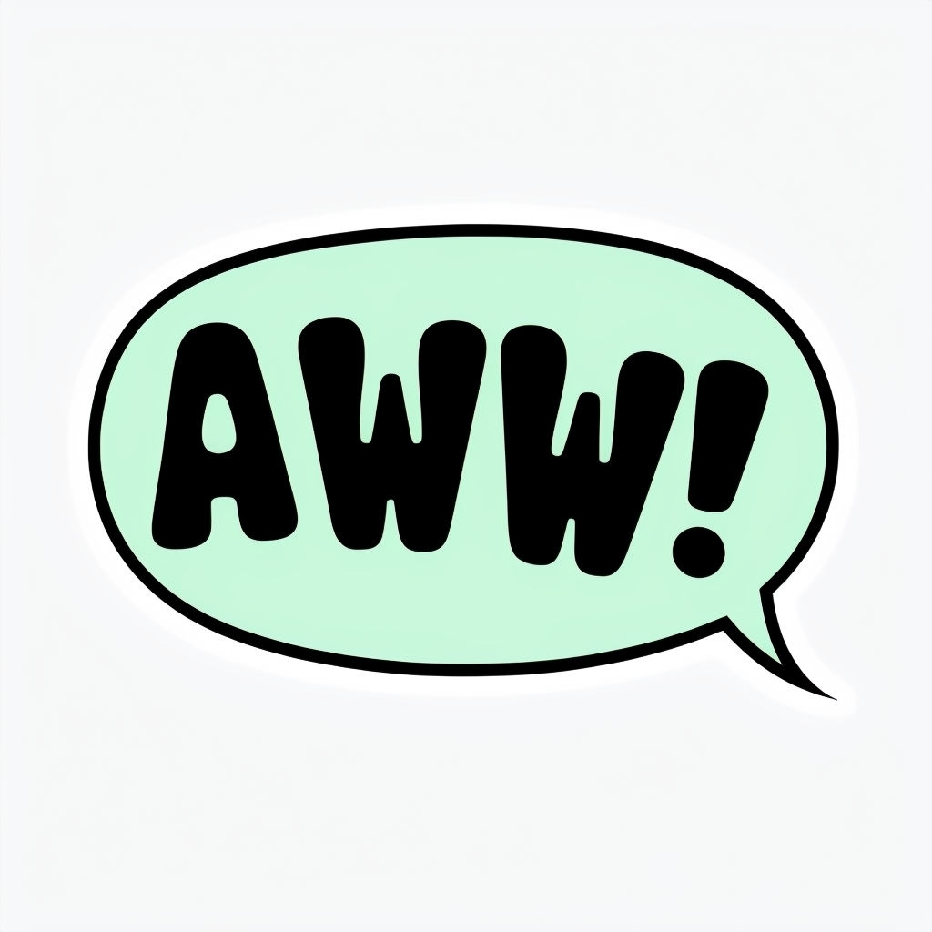 Playful Mint Green 'AWW!' Speech Bubble Illustration Sticker