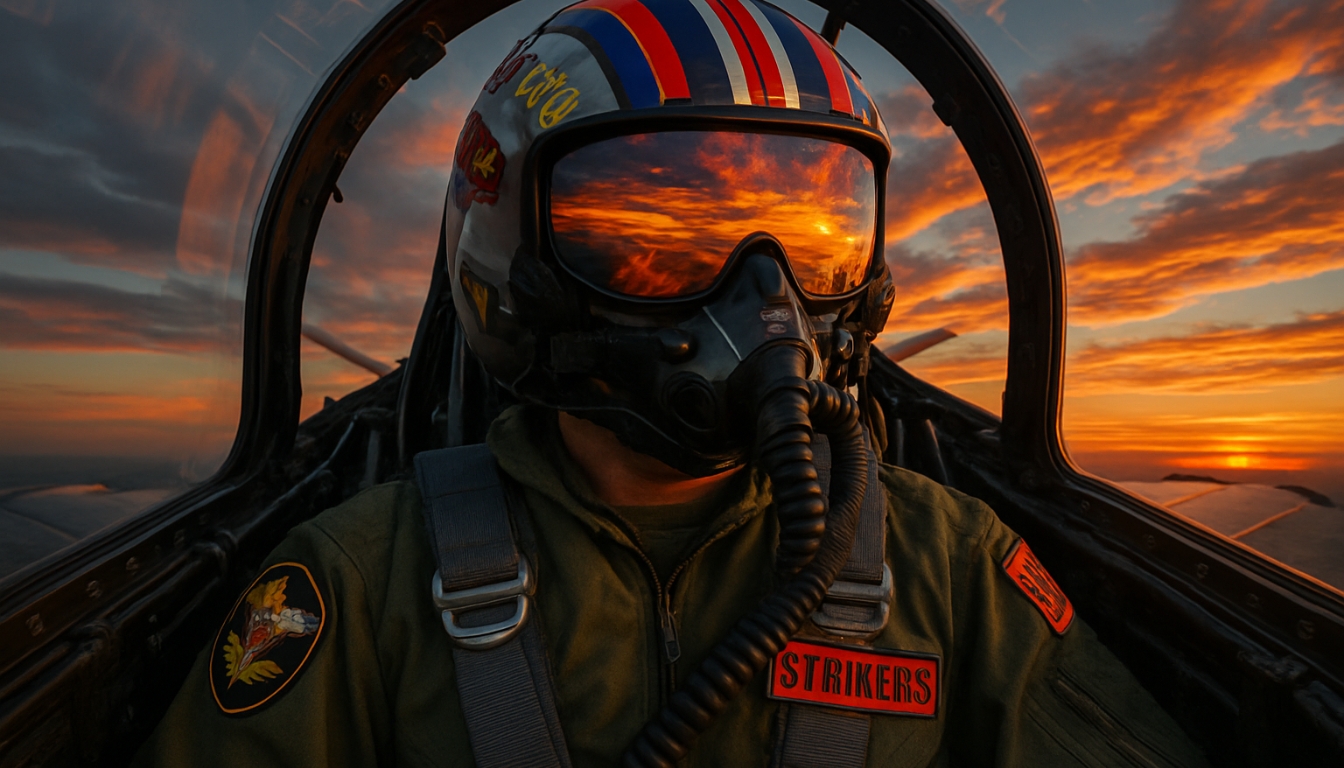 Fighter Pilot Cockpit with Sunset Reflection Virtual Background