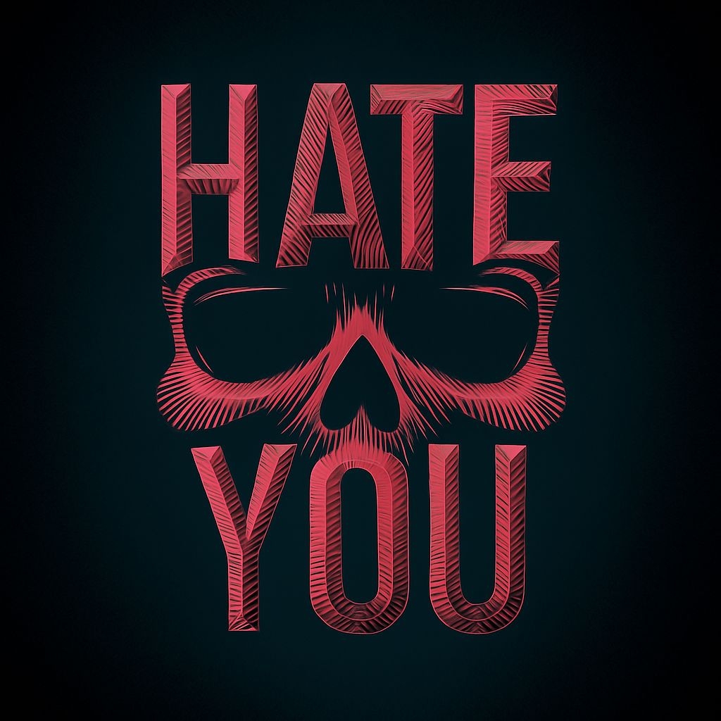 Bold Red 'HATE YOU' Text with Skull Design T-Shirt