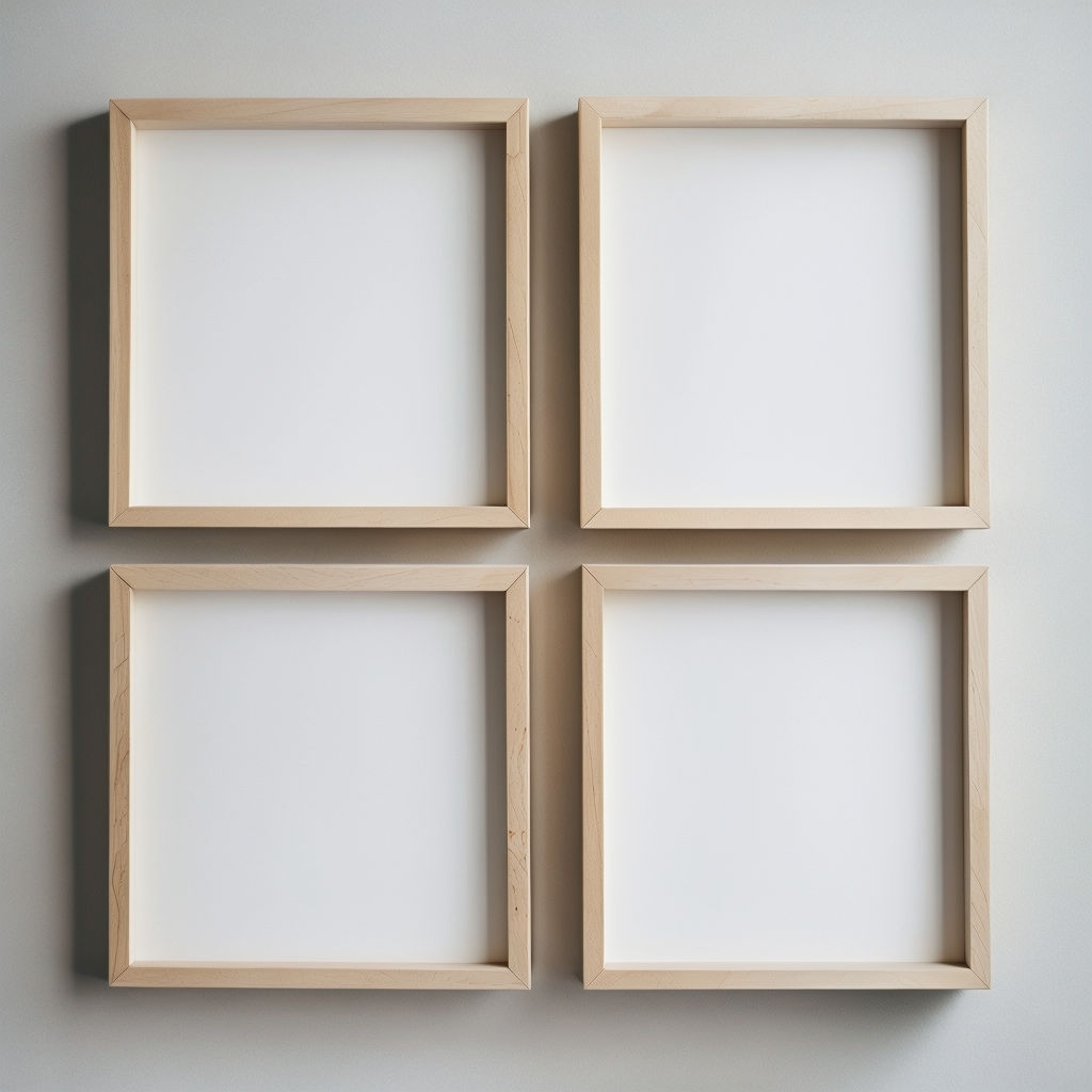 Minimalist Wooden Picture Frames on Gray Wall Mockup