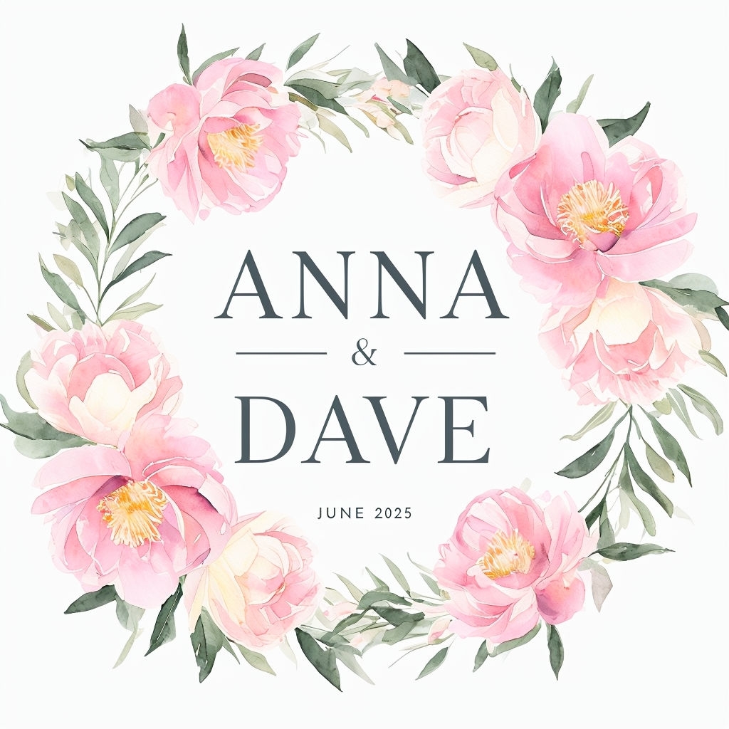 Elegant Watercolor Peonies Monogram for Anna and Dave Design Monogram