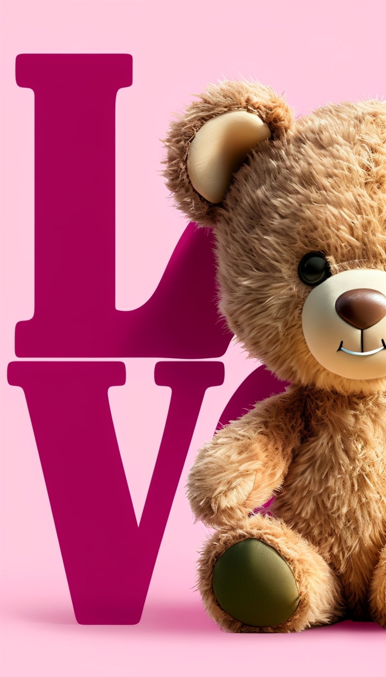 Playful Love Illustration with Cute Teddy Bear Design Poster