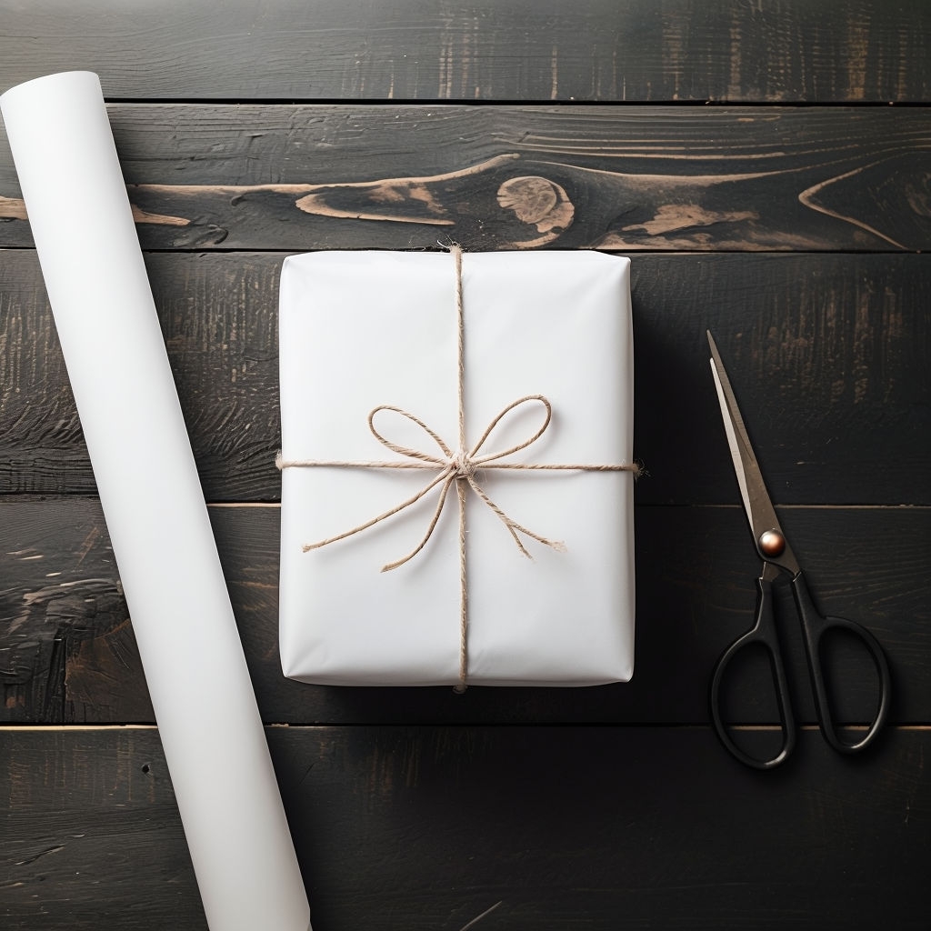 Minimalist Gift Wrapping Scene with Scissors Photography Mockup