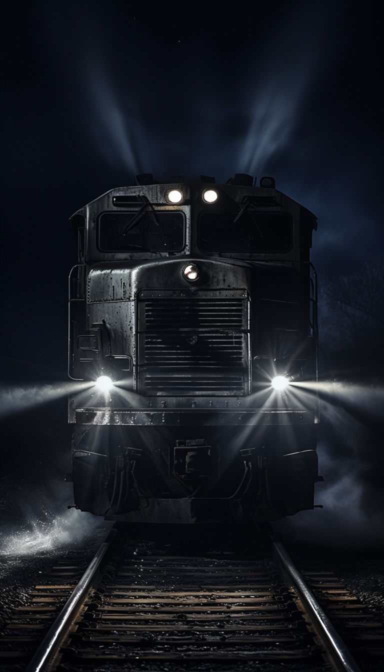 Dramatic Nighttime Train Portrait with Bright Headlights Phone Case Cover