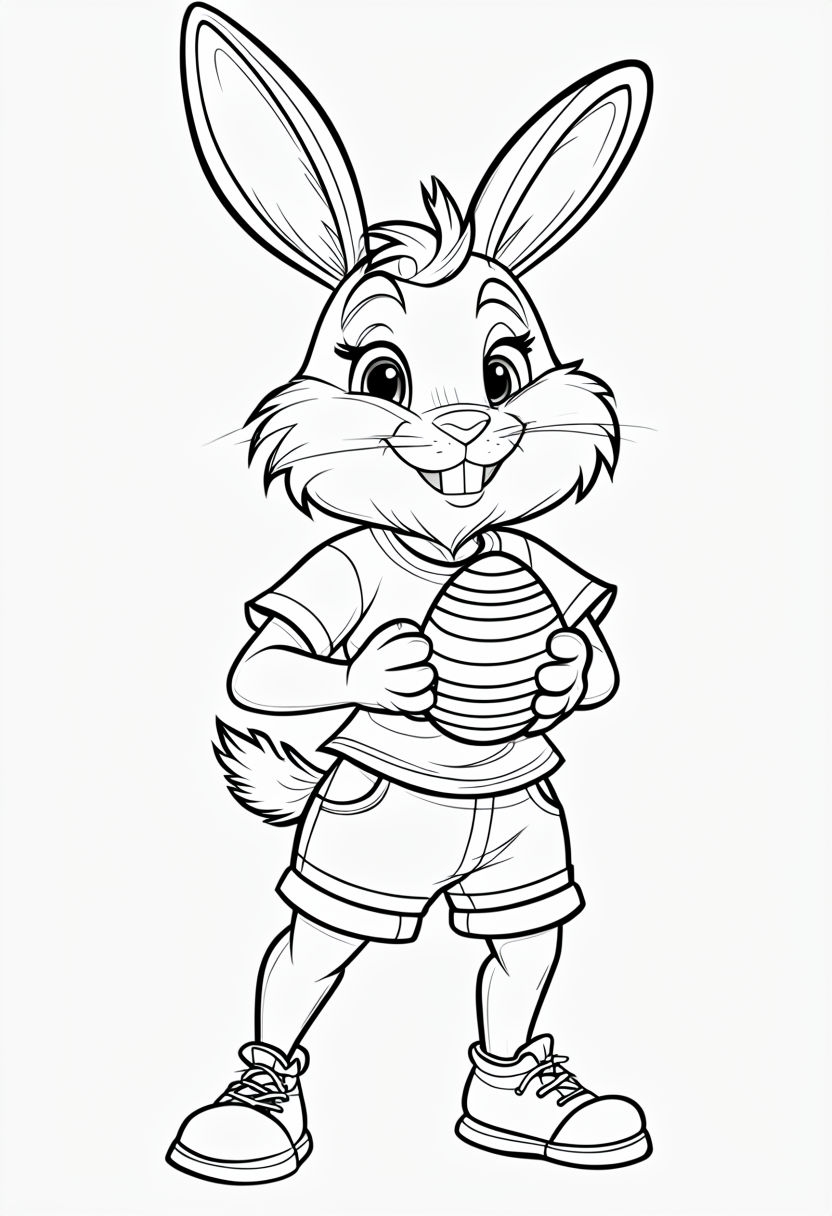 Playful Cartoon Rabbit Holding Easter Egg Coloring Page