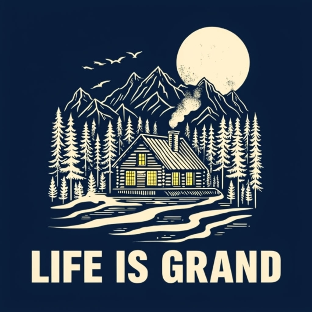 Serene Nocturnal Landscape with Cozy Cabin T-Shirt