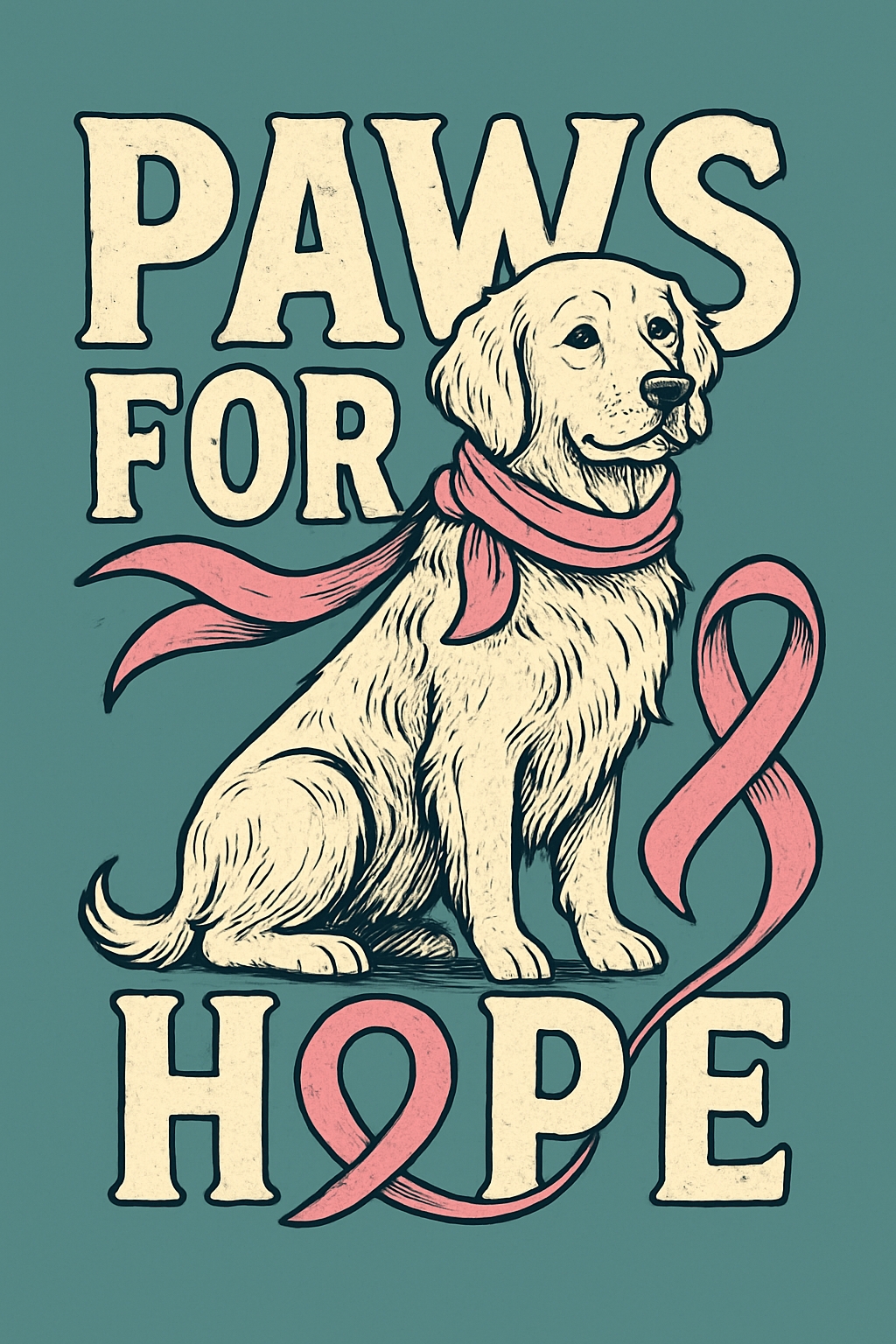 Vintage Golden Retriever Paws for Hope Awareness Poster
