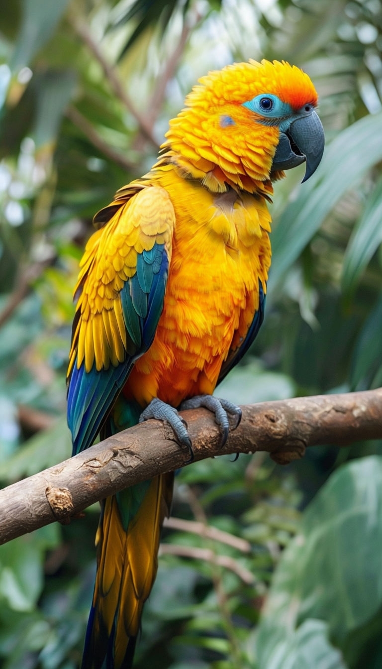 Vibrant Sunconure Parrot Perched on Branch Mobile Wallpaper