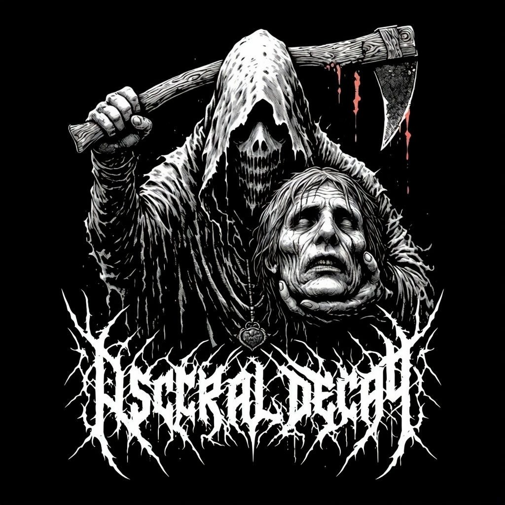 Sinister Cloaked Figure with Axe and Lifeless Head Album Cover