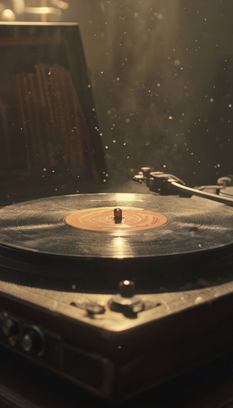 Nostalgic Vinyl Record Player Under Warm Lighting Mobile Wallpaper