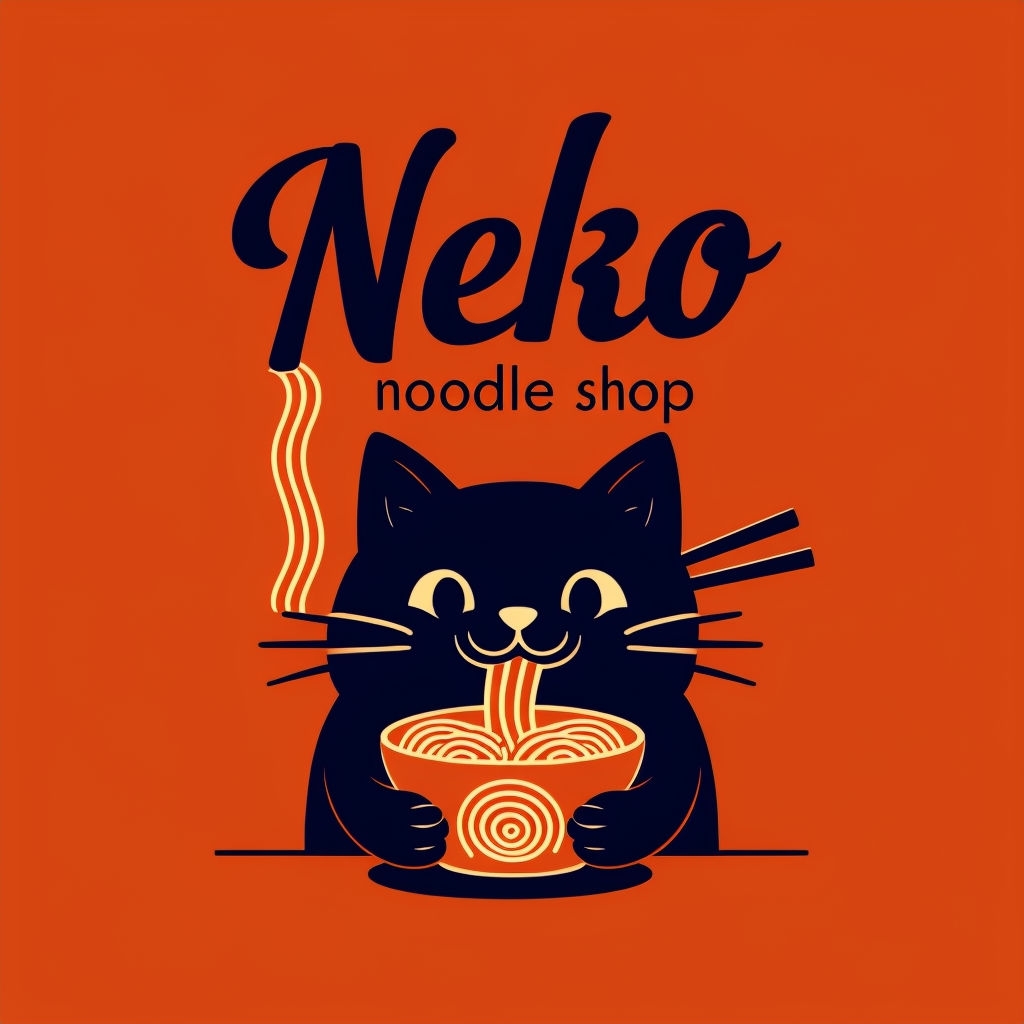 Playful Black Cat Noodle Shop Whimsical T-Shirt