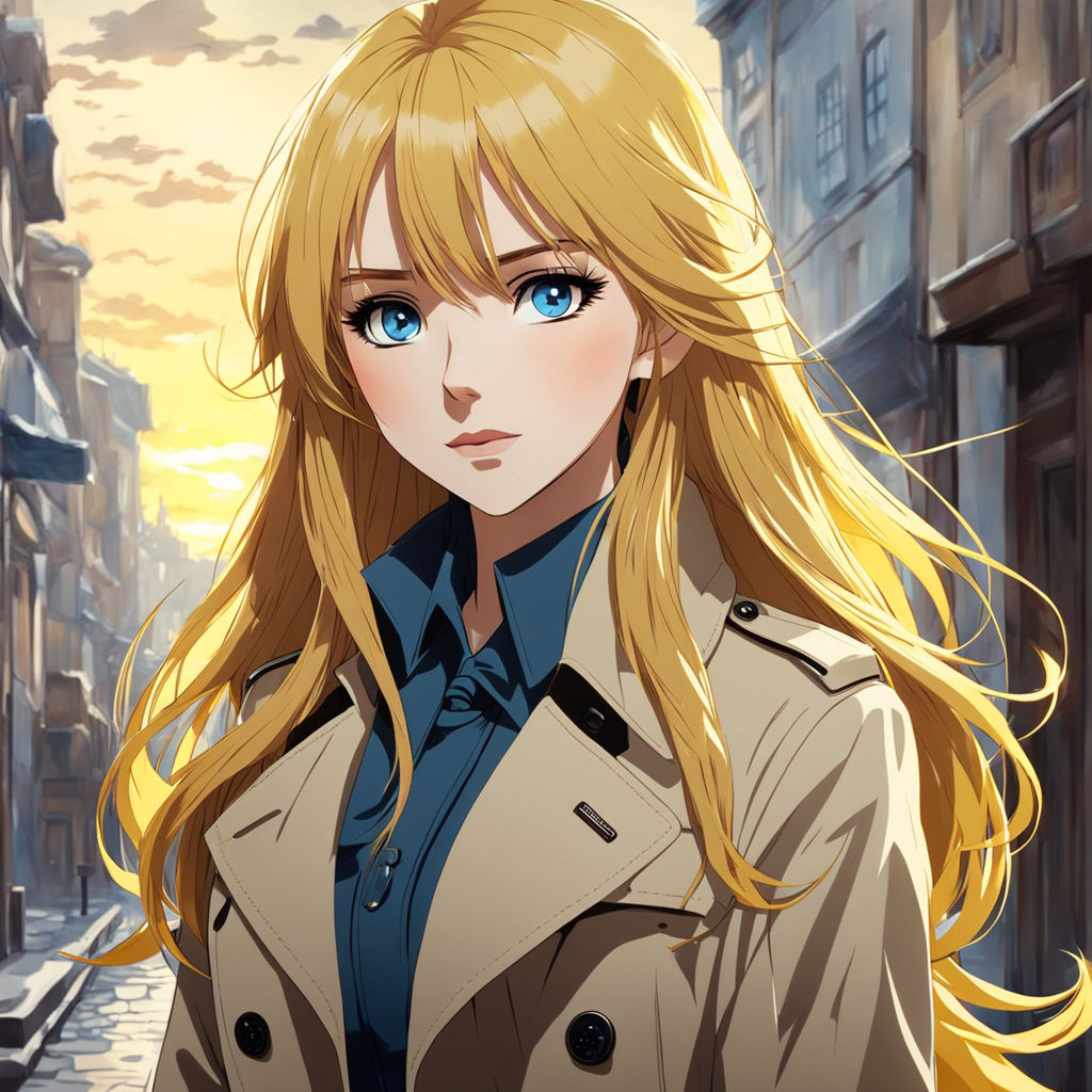 anime girl with huge breasts blond hair and blue eyes jewerly on her neck  and earrings beautiful portrait anime style kyoto animation