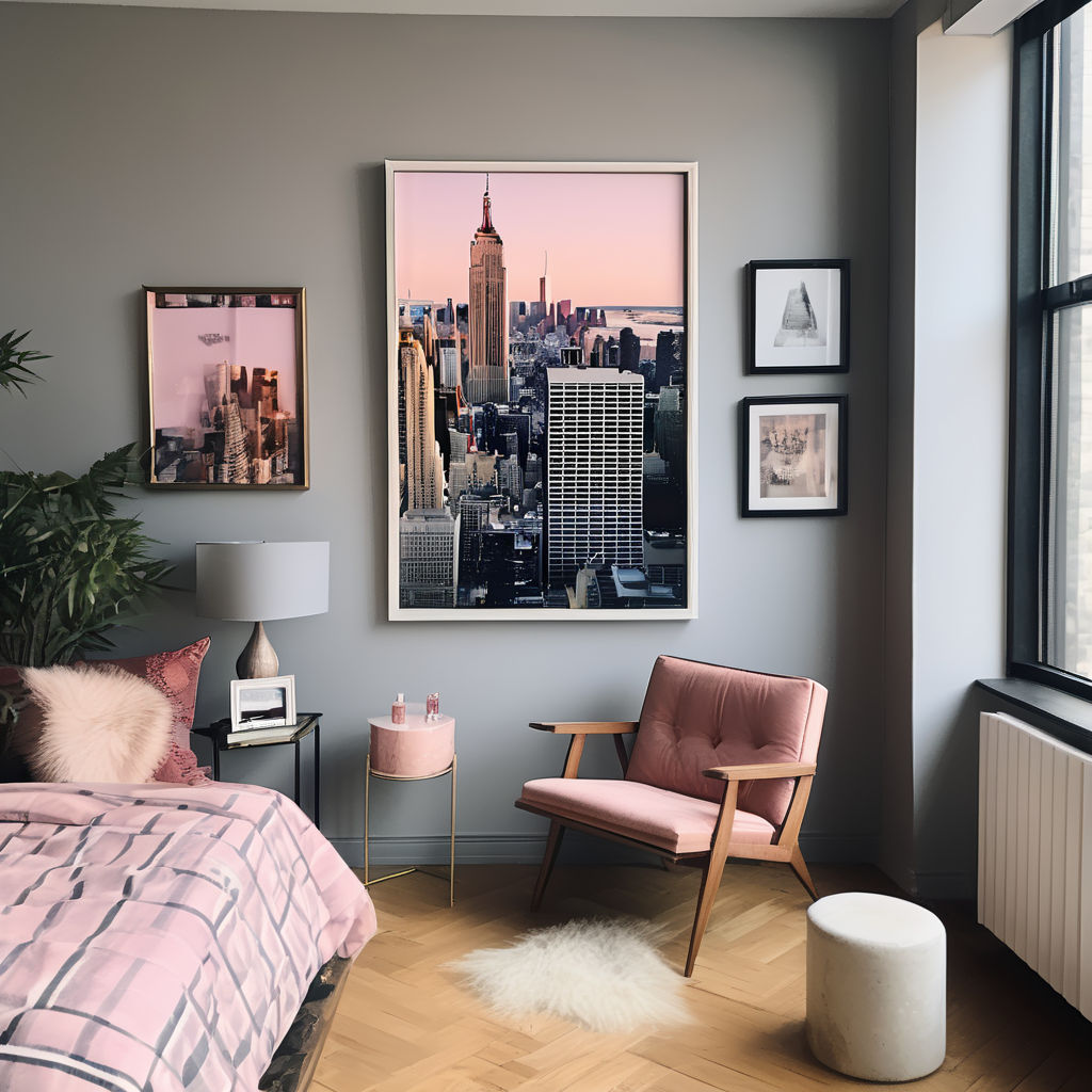 nyc aesthetic room with a frame on the wall by no - Playground