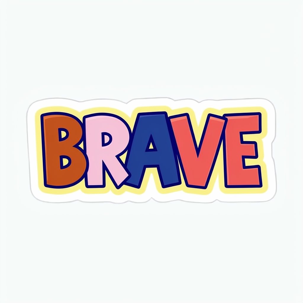 Colorful Cartoon 'BRAVE' Motivational Text Illustration Sticker