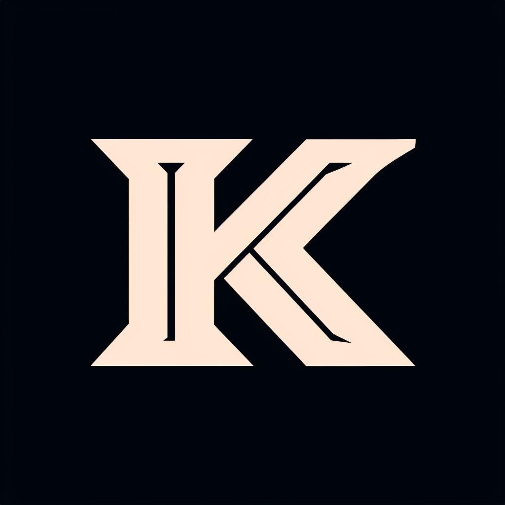 Modern Geometric Letter K Digital Art on Black Background Monogram