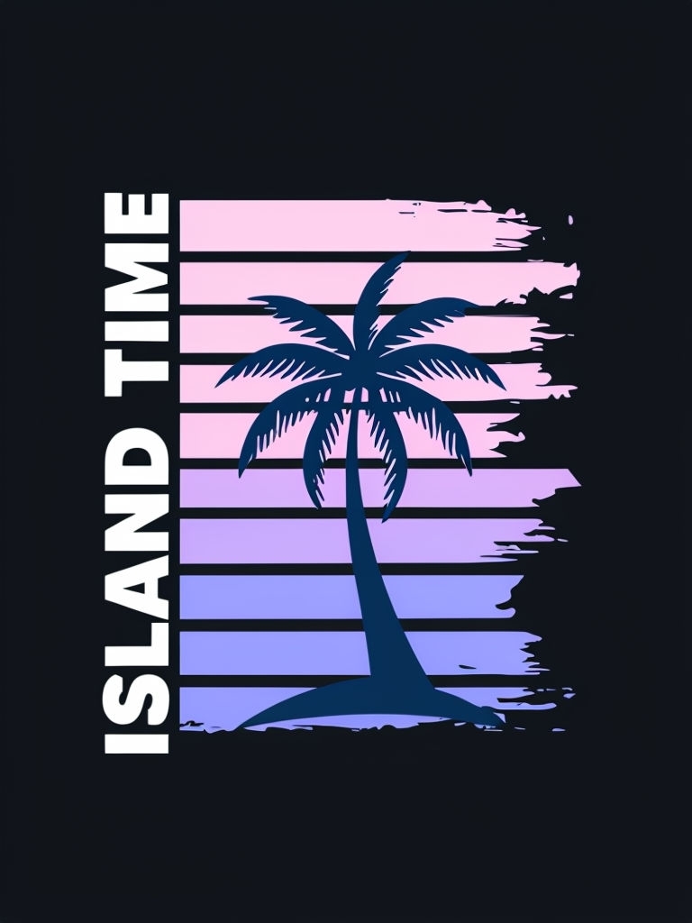 Navy Blue Palm Tree with Island Time Text T-Shirt