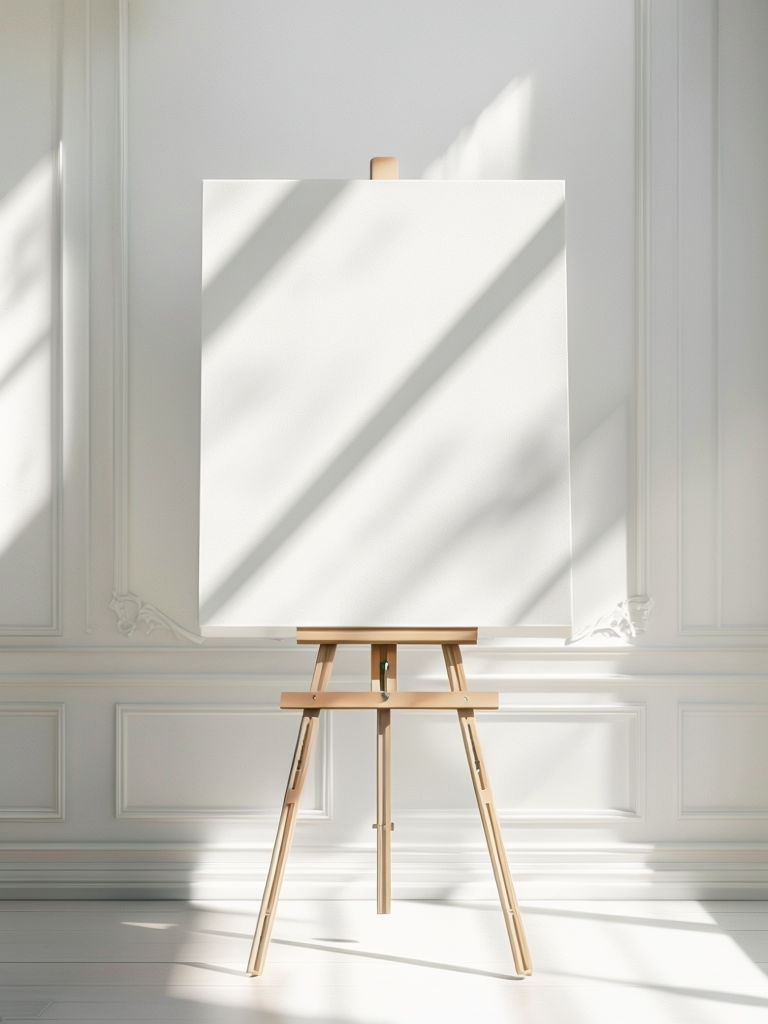 Minimalist Wooden Easel with Blank Canvas Photograph Mockup