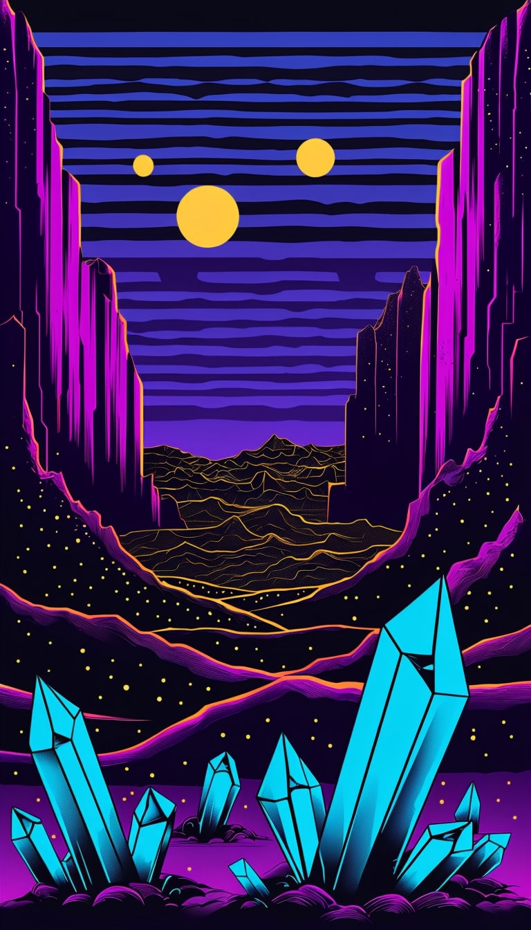 Surreal Retro-Futuristic Neon Desert Landscape Mobile Wallpaper