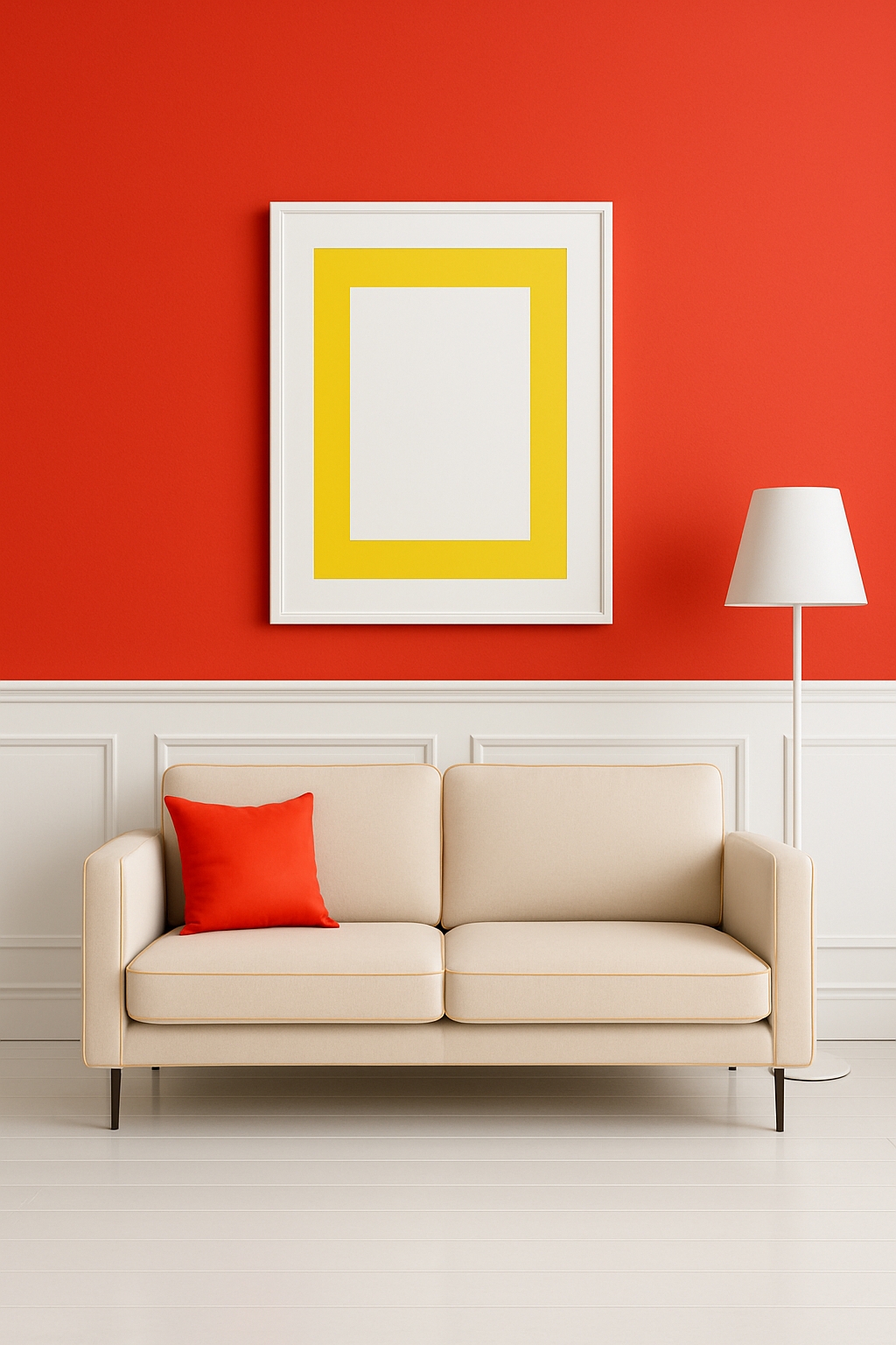 Modern Minimalist Interior Scene with Red Wall Mockup
