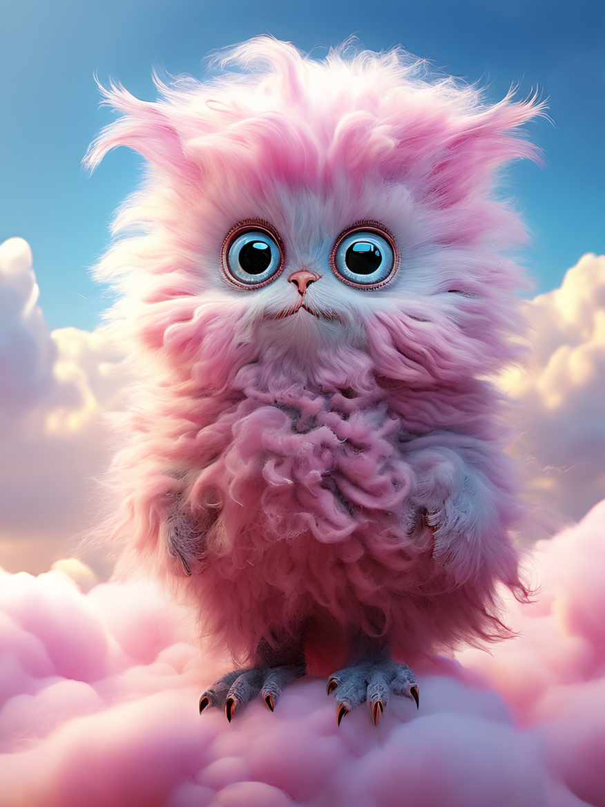 Charming imaginary creature with voluminous fluffy blue body by Jacek ...