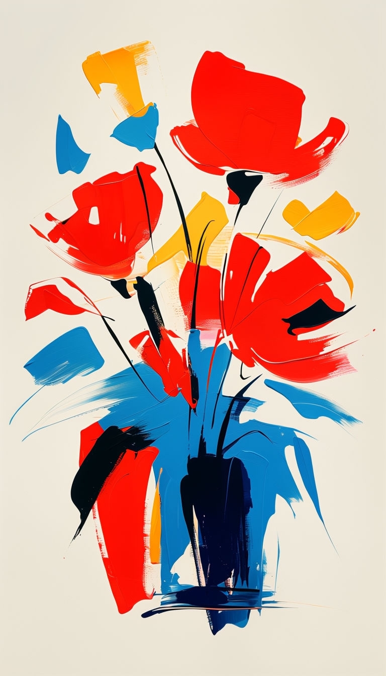 Vibrant Abstract Bouquet of Flowers in Bold Expressionist Style Art