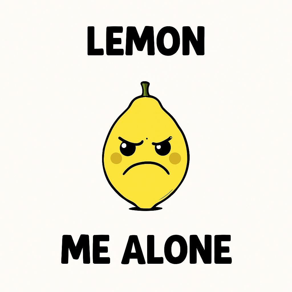 Angry Cartoon Lemon Character with Humorous Text Sticker