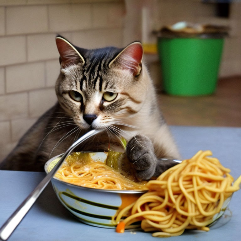 Cat eating noodles by The ScorPion - Playground