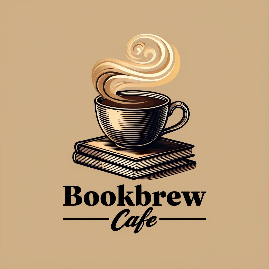 Vintage Bookbrew Cafe Coffee Cup Logo Design